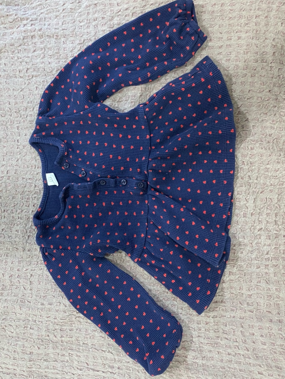 GAP Navy Long-Sleeve Peplum Top with Pink Heart Print